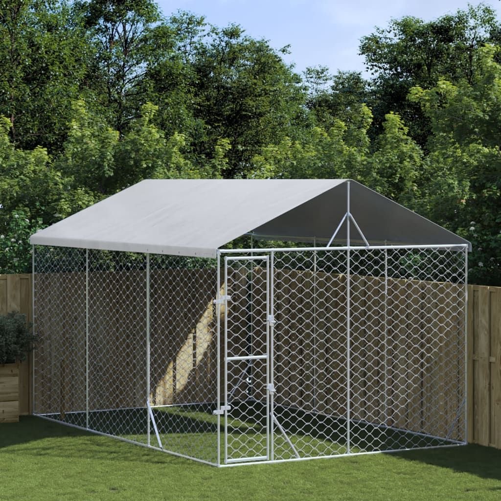 Outdoor Dog Kennel with Roof Silver 9.8'x14.8'x8.2' Galvanized Steel Outdoor Dog Kennel with Roof Silver 9.8'x14.8'x8.2' Galvanized Steel